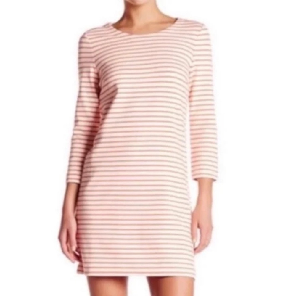 J.Crew Red and White Stripe Long Sleeve Shift Dress